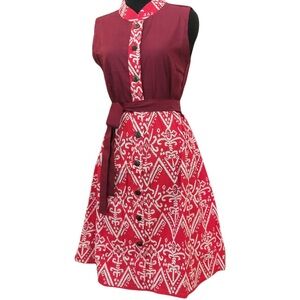 Red and White Sleeveless Handmade Batik Sundress with Cheongsam/Qipao Designs